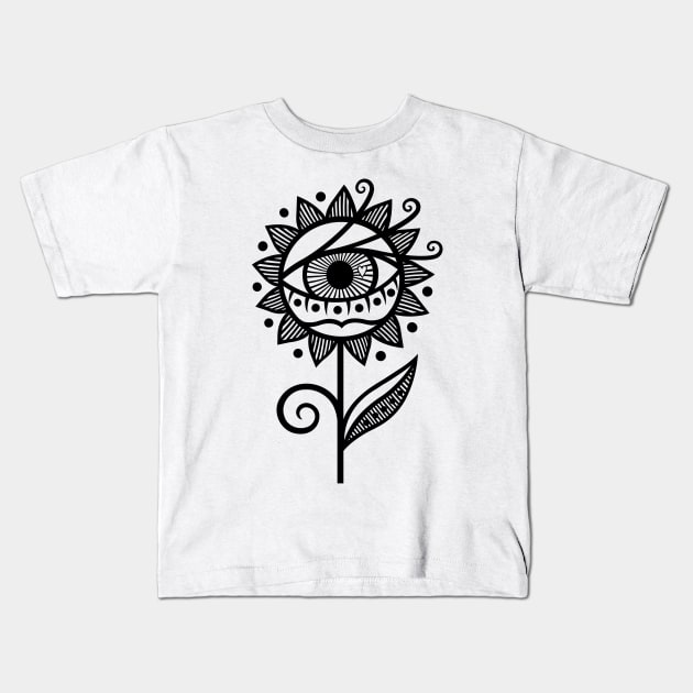 Cyclops Flower (B&W) Kids T-Shirt by Wariana